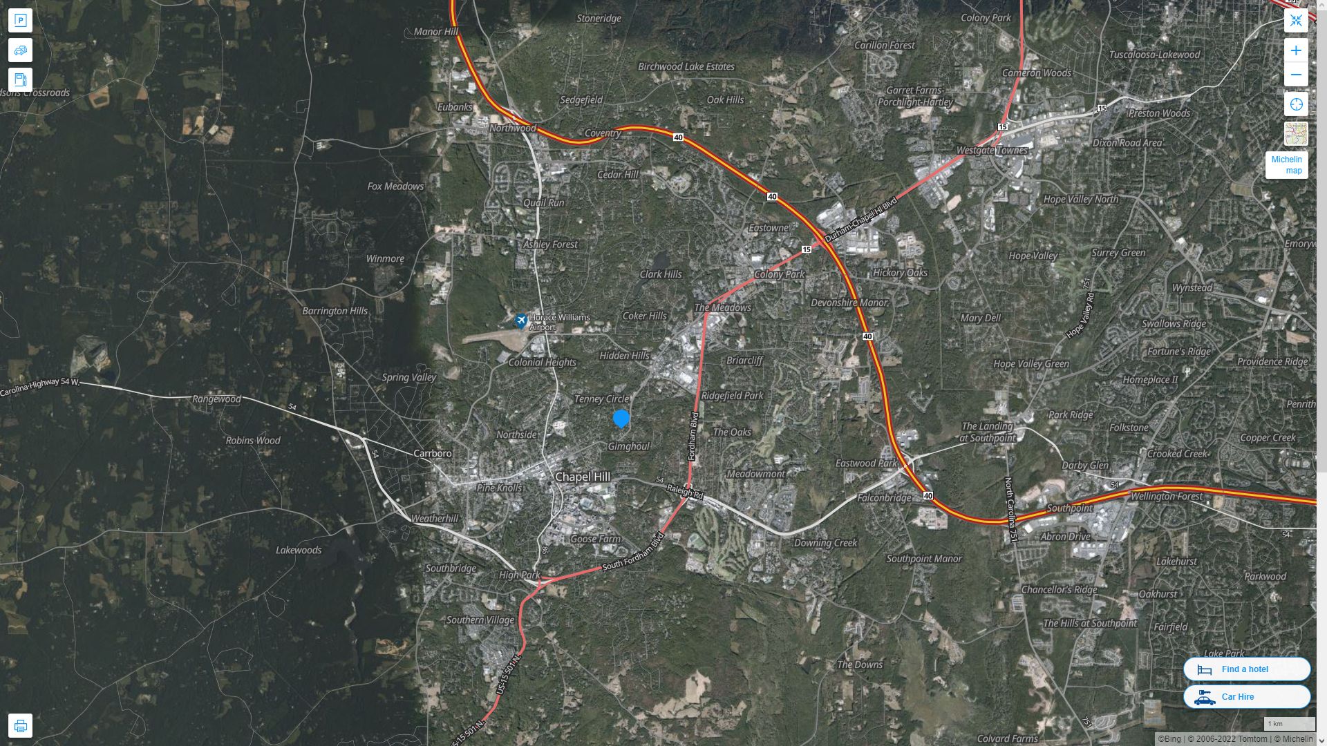 Chapel Hill North Carolina Highway and Road Map with Satellite View